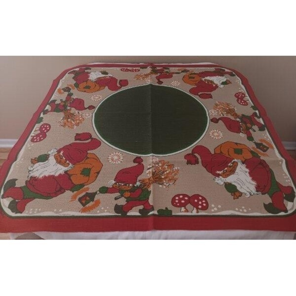 Vintage 60s Norway Printed Christmas Tablecloth Mid Century Unused